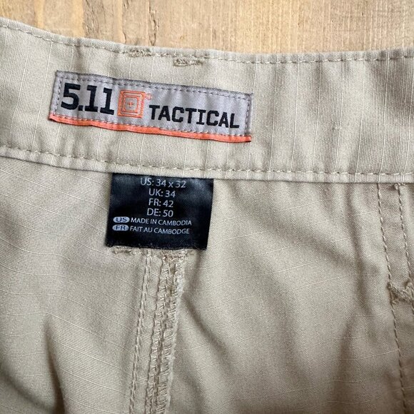 Men's 5.11 Tactical Tan Khaki Pants Rip Stop Straight Fit 36x32 - Picture 6 of 13